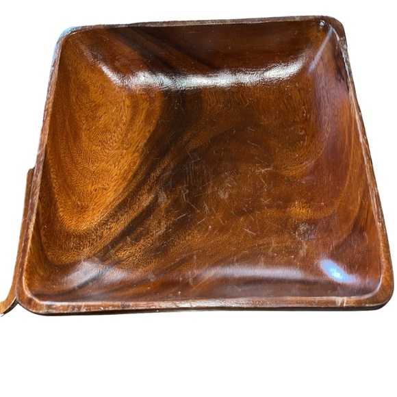 Vintage Wooden Bowls Genuine Teak Set Square 4 Small Bowls 1 Large Serving Bowl - Picture 2 of 5